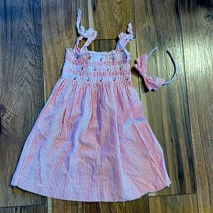 Janie and Jack Pink/White Stripped Tied Straps Size 2T with matching Headband